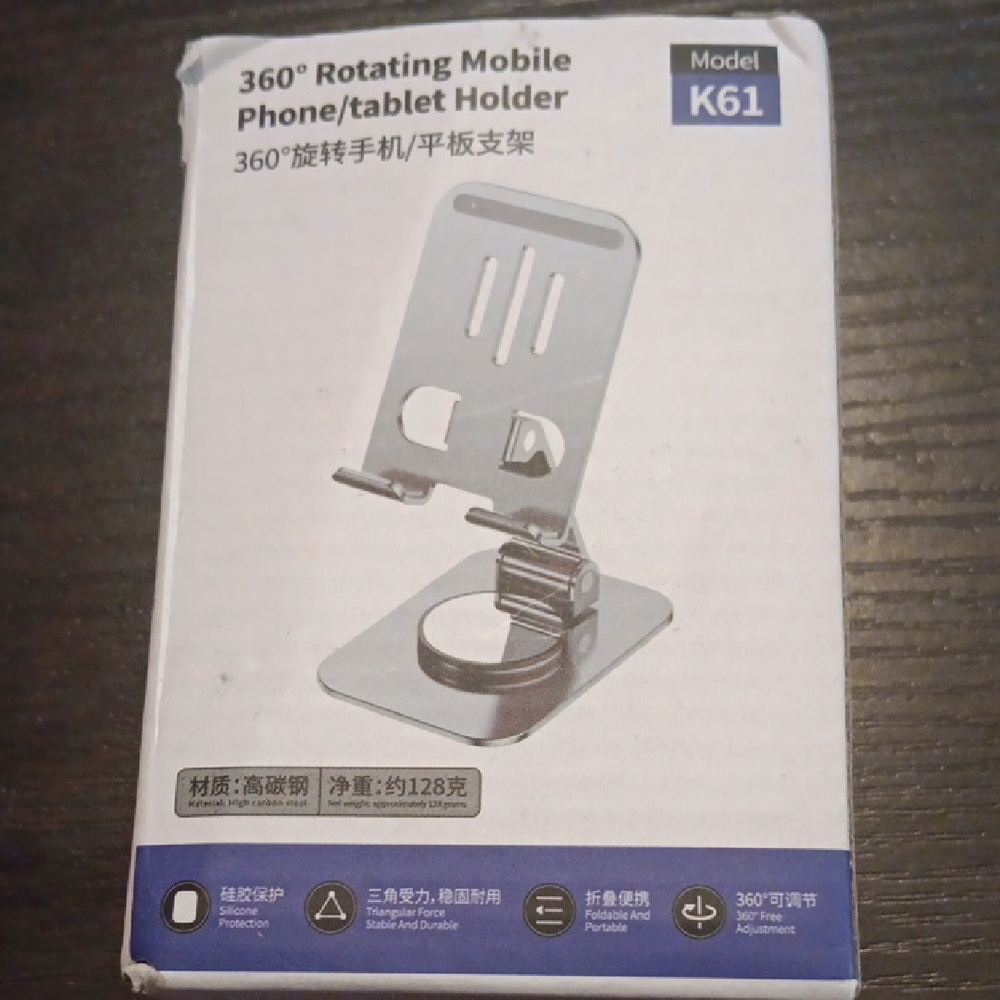 K61 360° Rotating Mobile Phone/Tablet Holder - Silver NIB
